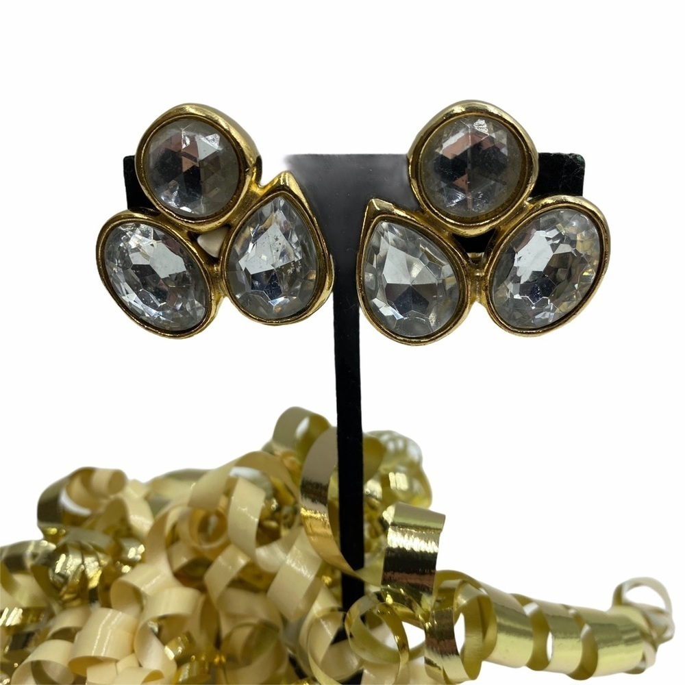 VINTAGE Faux Gold & Rhinestone Clip On Earrings
